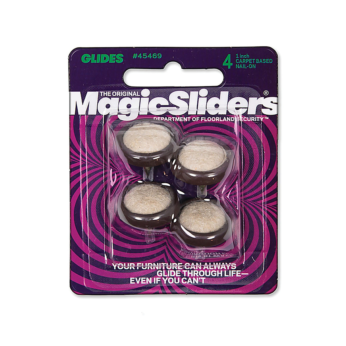 Magic Sliders - 45469 - Brown/Gray 1 In. Nail-On Carpet/Plastic Cushioned Glide 4 Pack