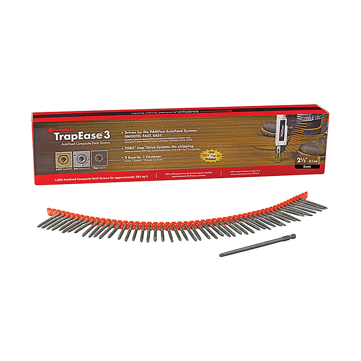 Fastenmaster - FMAFTR3-212-100 - Trapease No. 20 X 2-1/2 In. L Brown Torx Ttap Star Head Collated Deck Screws 1000 Pack