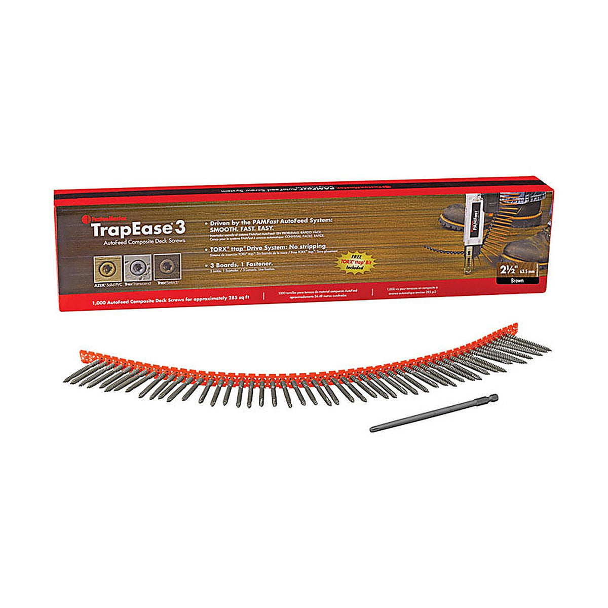 Fastenmaster - FMAFTR3-212-100 - Trapease No. 20 X 2-1/2 In. L Gray Torx Ttap Star Head Collated Deck Screws 1000 Pack