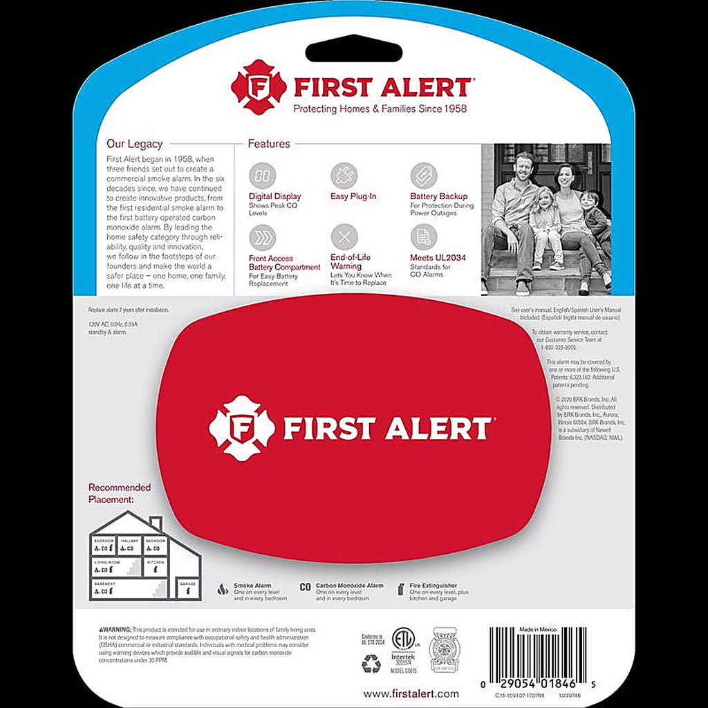 First Alert 1039746 Plug-In w/Battery Back-up Electrochemical Carbon Monoxide Detector