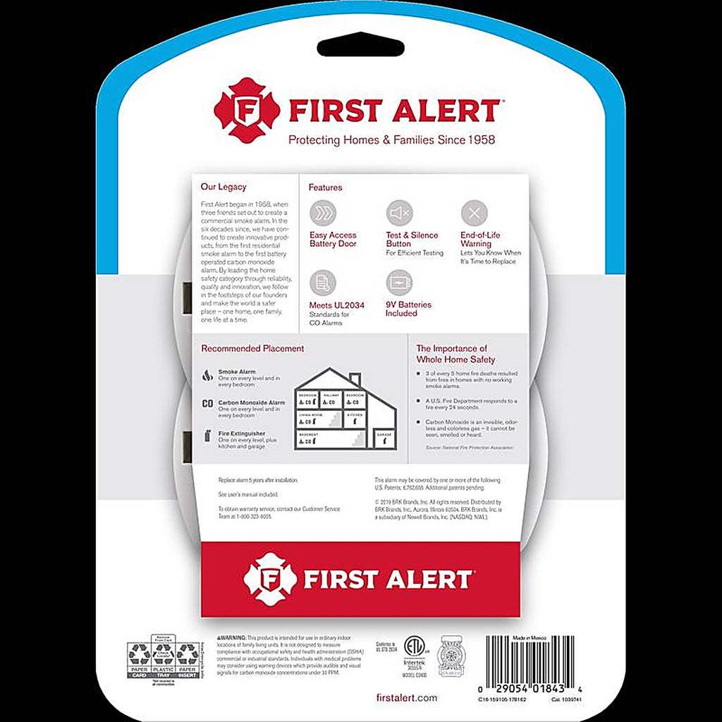 First Alert 1039741 Battery-Powered Electrochemical Carbon Monoxide Detector
