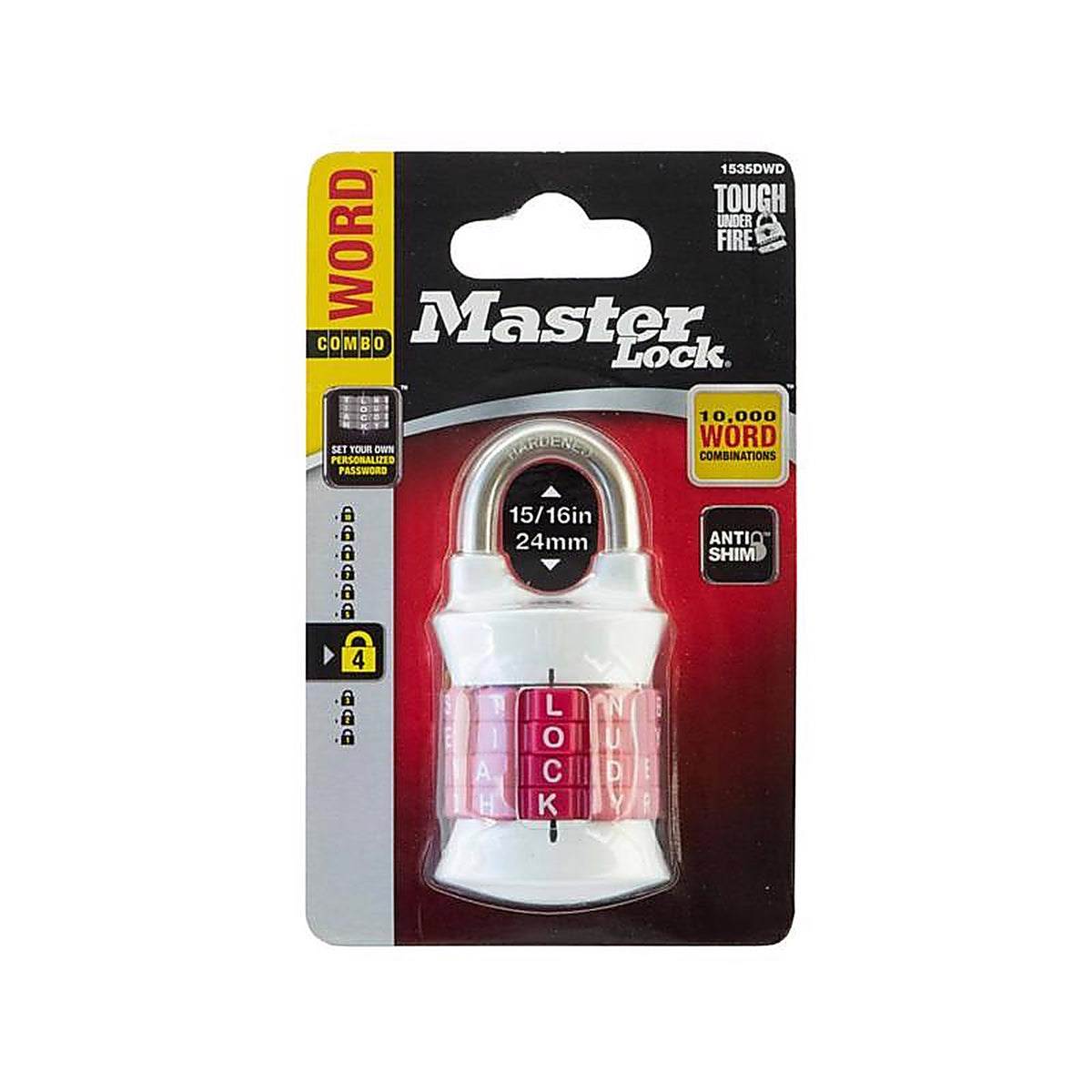 Master Lock - 1535DWD - 1-1/2 In. W Metal 4-Dial Combination Padlock