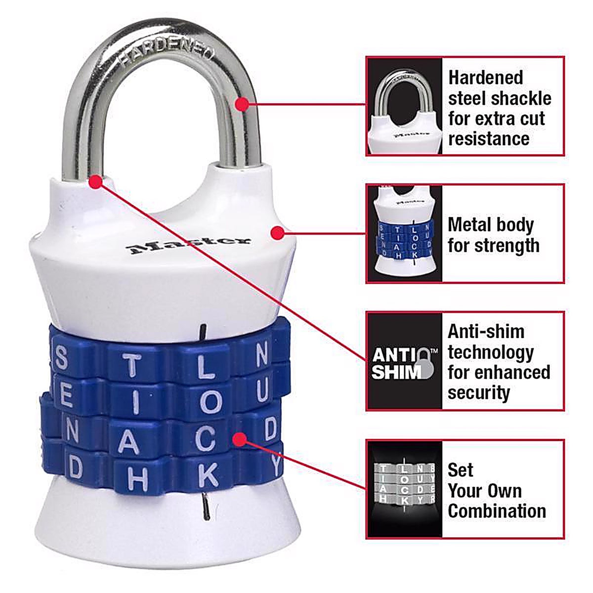 Master Lock - 1535DWD - 1-1/2 In. W Metal 4-Dial Combination Padlock