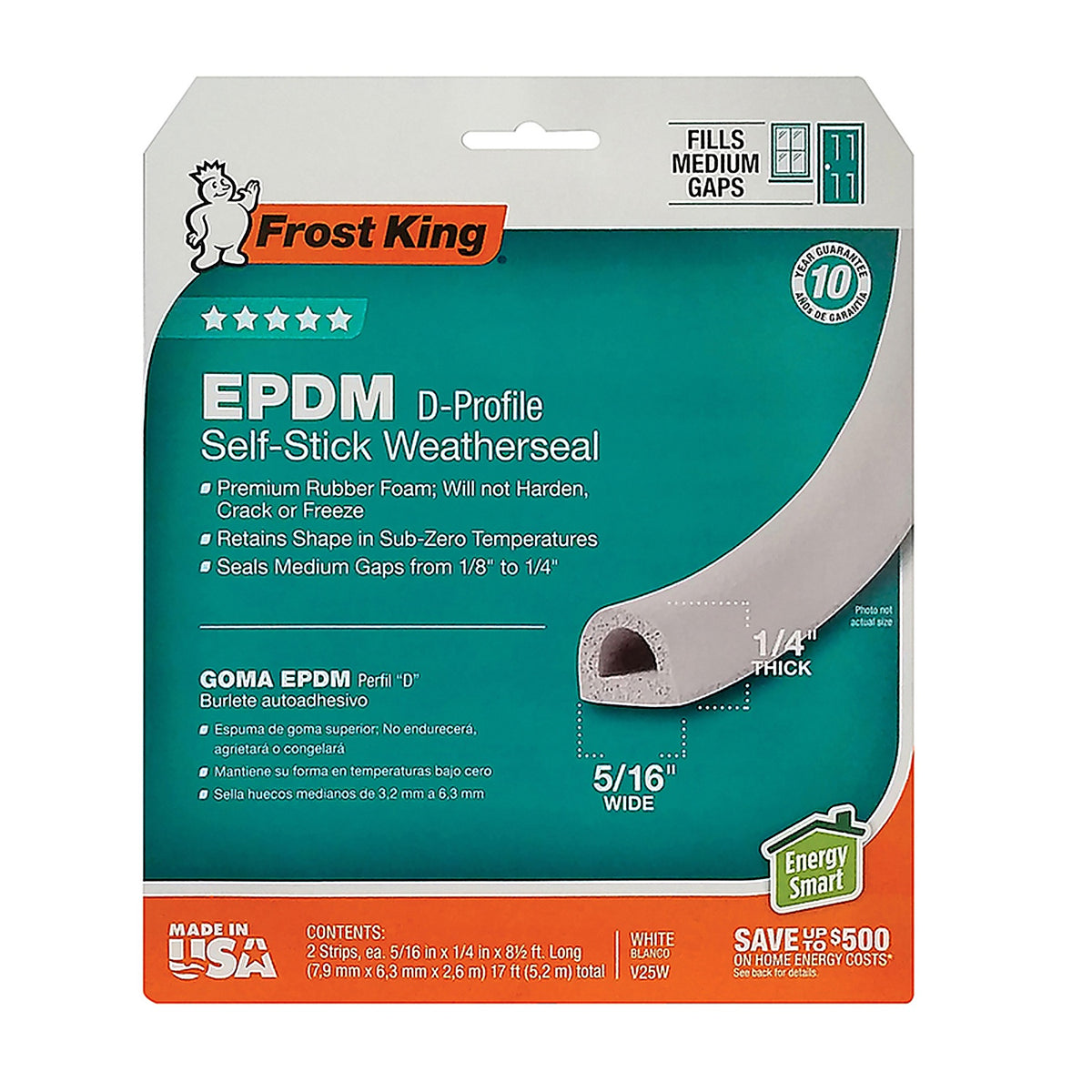 Frost King - V25WA - White Epdm Rubber Foam Weather Seal for Doors and Windows 17 Ft. L X 0.25 In.