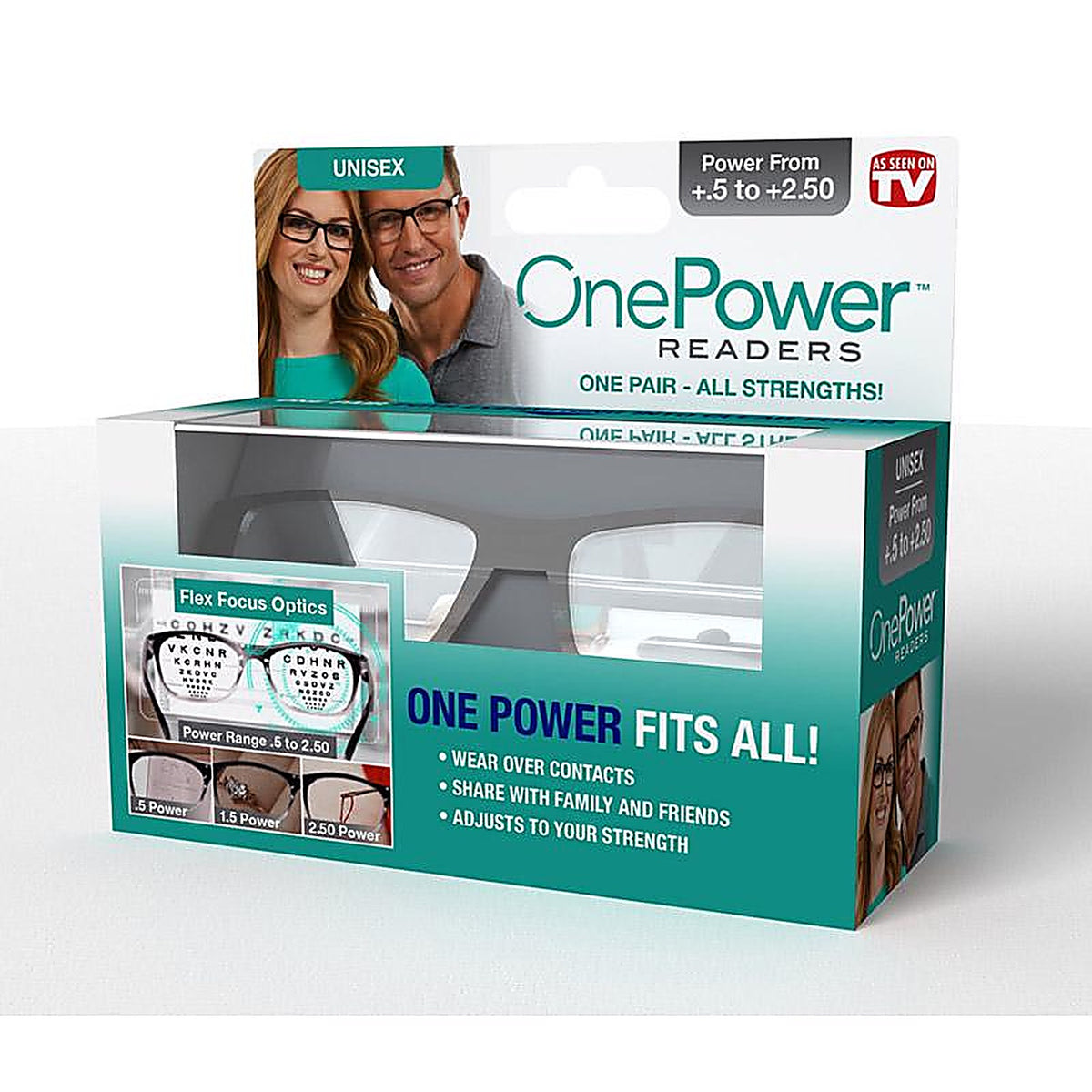 Onepower - PR-RB4 - as Seen on TV Black Flex Focus +.50 - 2.50 Strength Unisex Reading Glasses