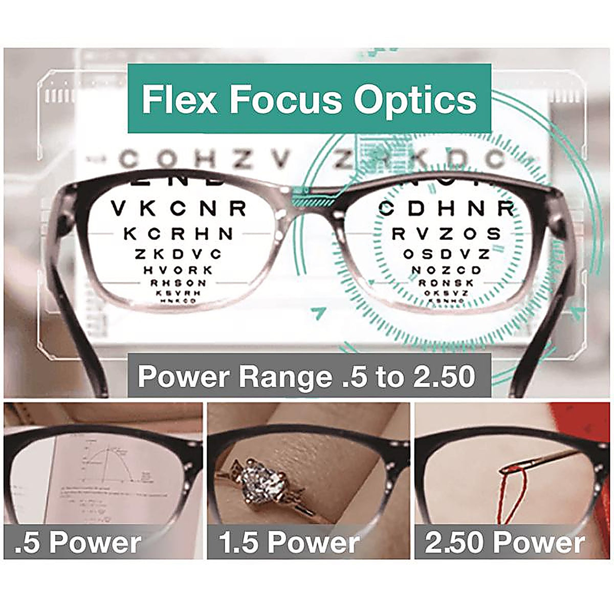 Onepower - PR-RB4 - as Seen on TV Black Flex Focus +.50 - 2.50 Strength Unisex Reading Glasses