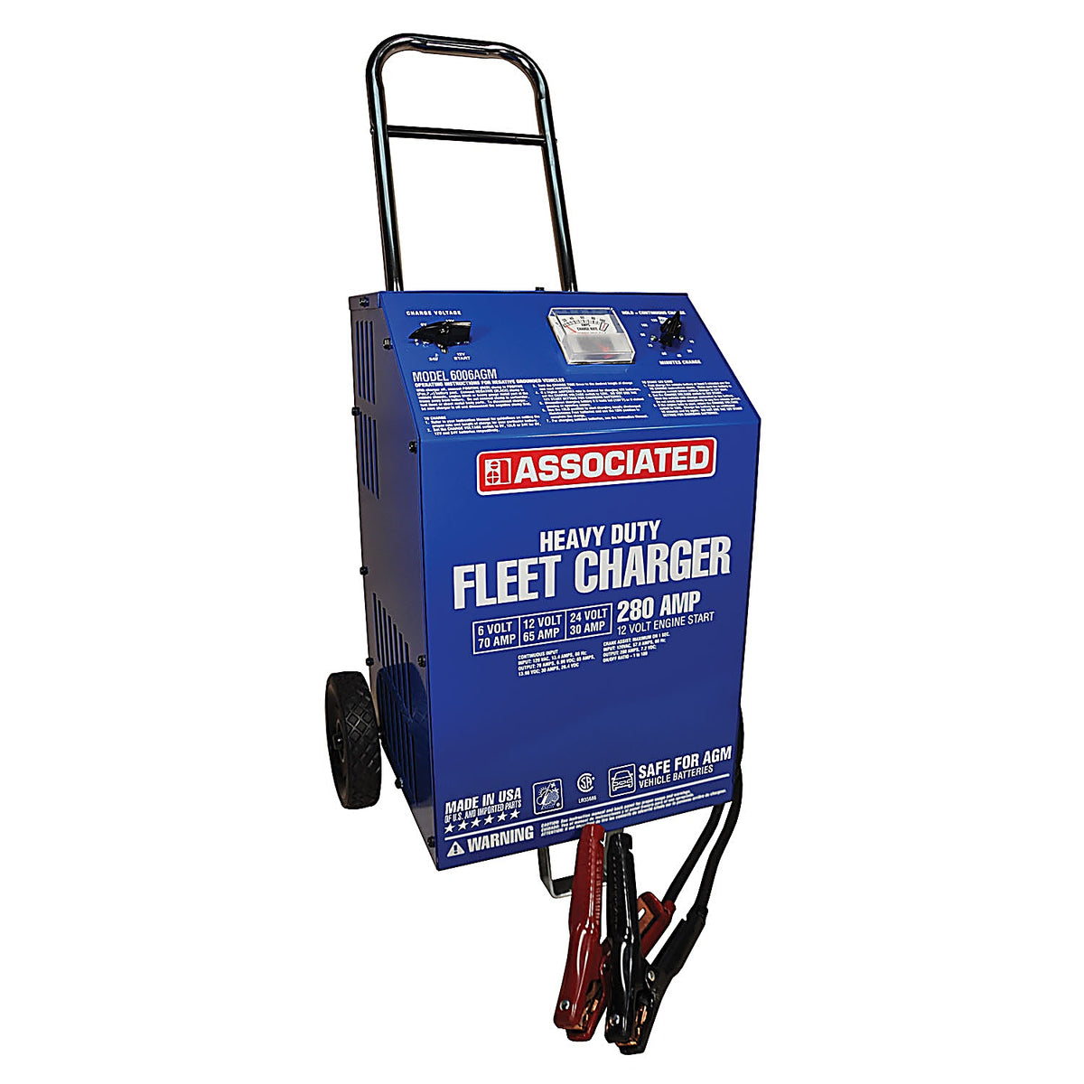 Associated Auto Equipment - 6006AGM - 6/12/24 Volt Wheel Charger Safe for AGM and Sealed Load Acid Batteries