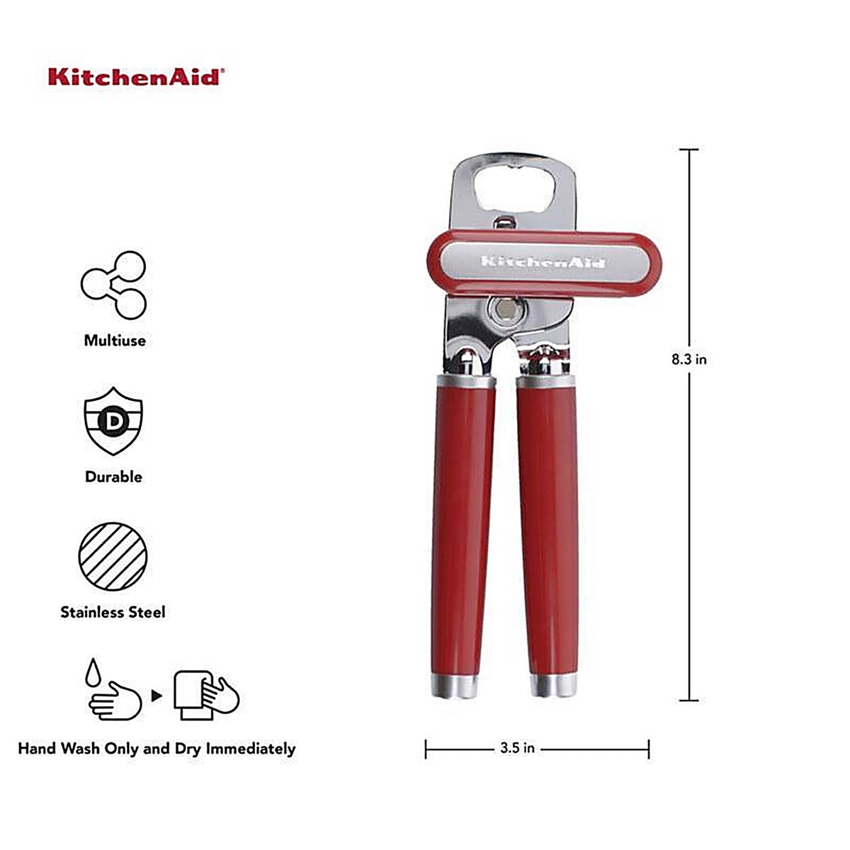 KitchenAid KE199OHERA Gloss Red ABS/Stainless Steel Manual Bottle/Can Opener