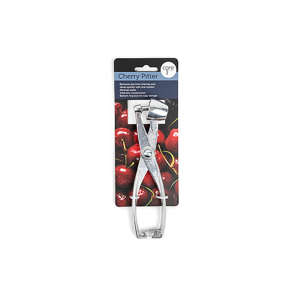 Core Kitchen AC29892 3.35 in. W x 9.45 in. L Silver Aluminum Alloy Cherry Pitter L-9.45 W-3.35 H-0.79
