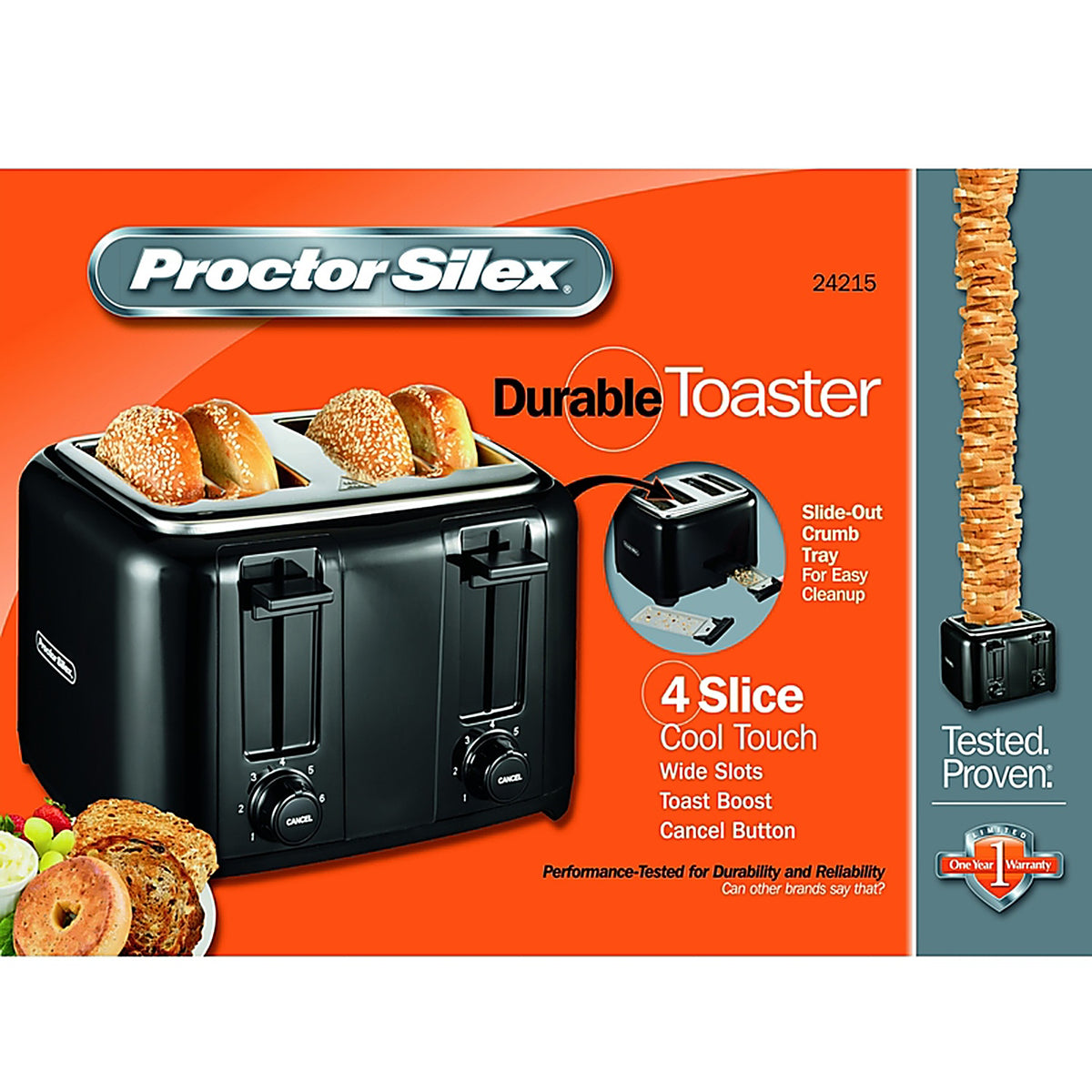 Proctor Silex - 24215G - Plastic Black 4 Slot Toaster 8 In. H X 12.25 In. W X 11.31 In. D