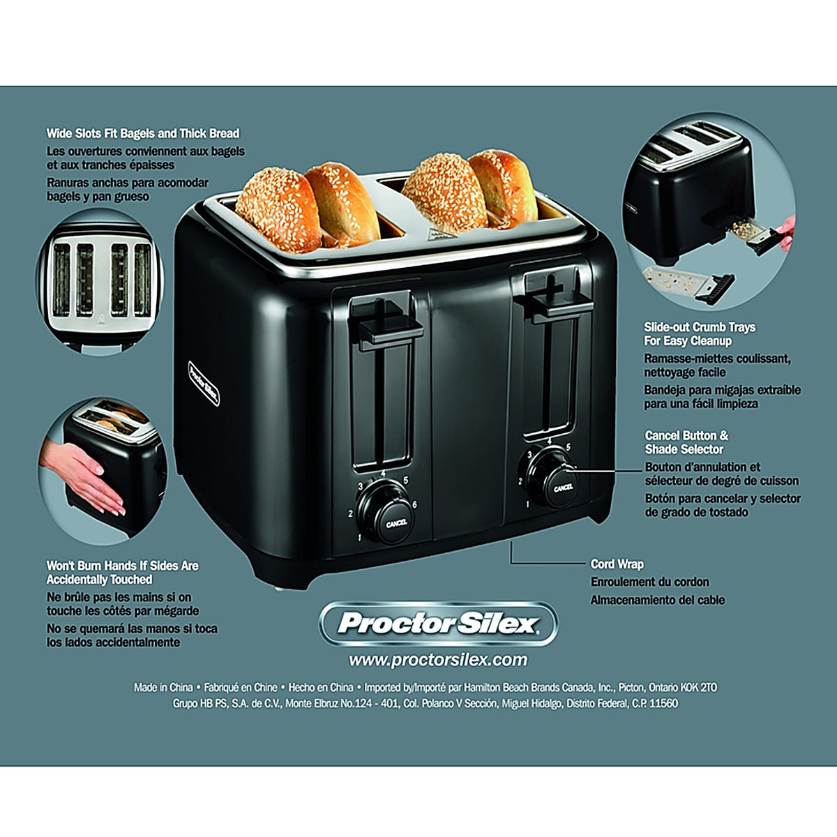 Proctor Silex - 24215G - Plastic Black 4 Slot Toaster 8 In. H X 12.25 In. W X 11.31 In. D