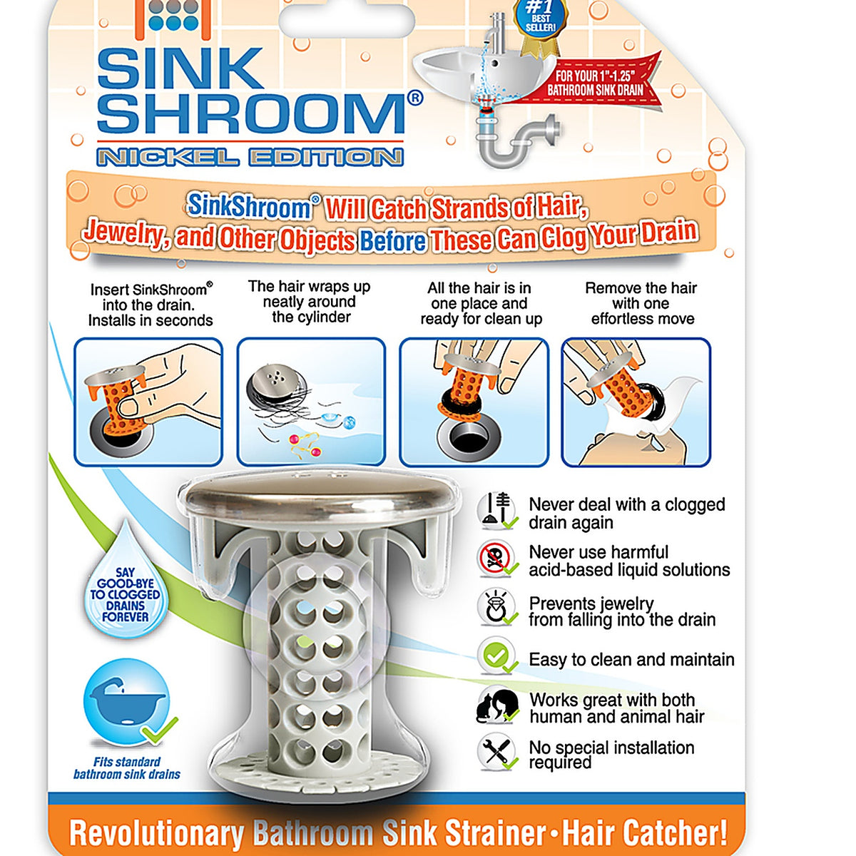 SinkShroom - SSNE425 - 1.75 In. Nickel Silicone Sink Strainer