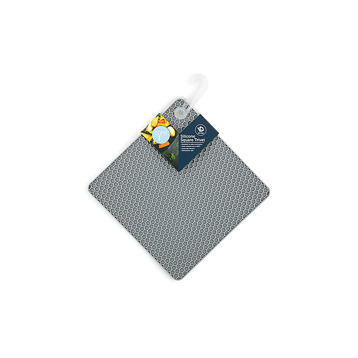 Core Kitchen AC29918 6.69 in. W x 6.69 in. L Silver Silicone Square Trivet L-6.69 W-6.69 H-6.69