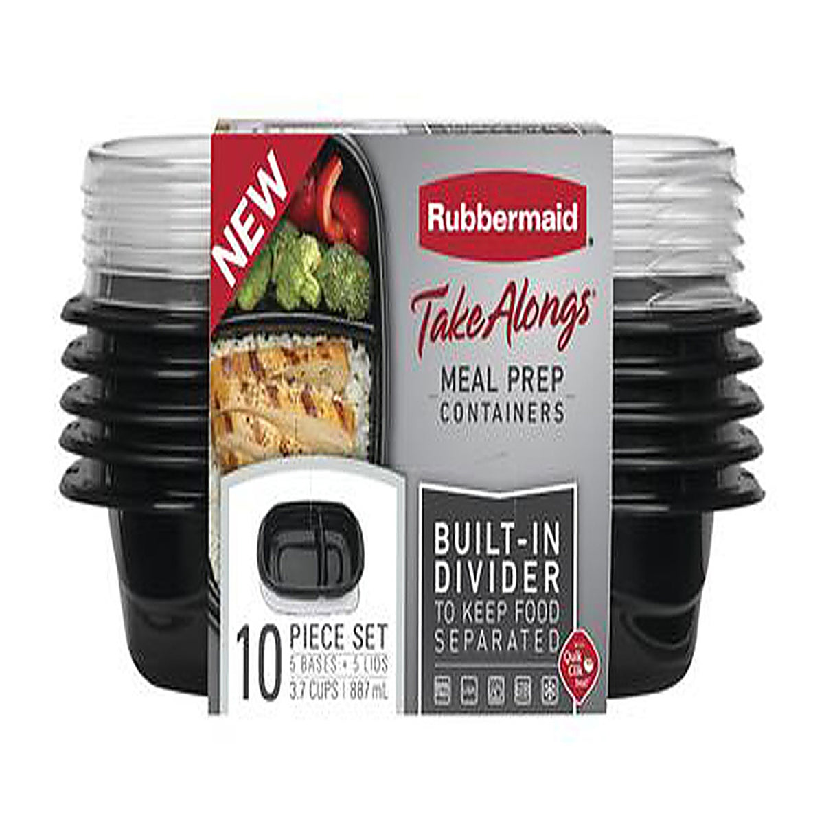 RubberMaid 2042882 Take Alongs 3.7 cups Black Food Container and Lid 5 pk