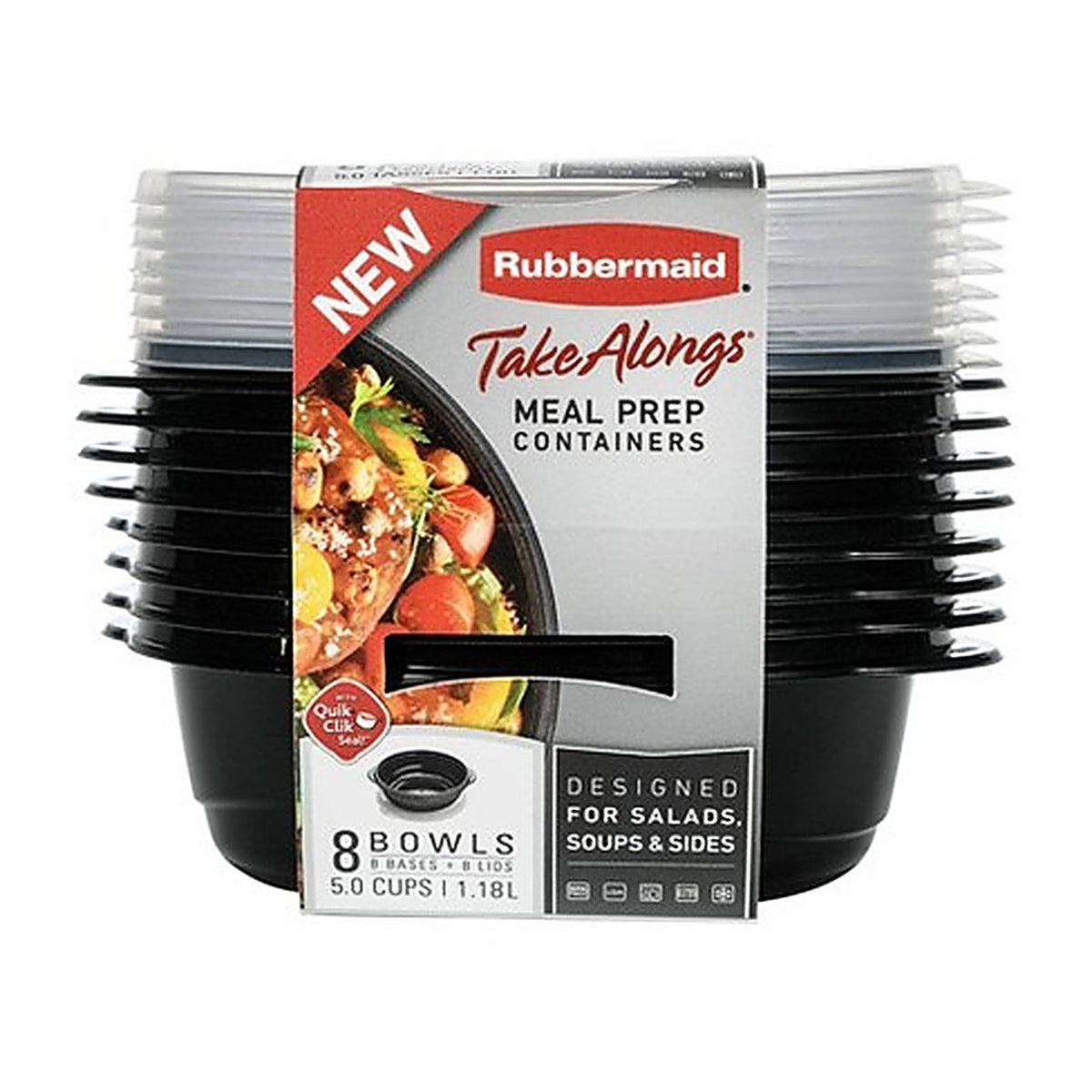 RubberMaid 2077545 Take Alongs 5 cups Black Food Container and Lid 8 pk