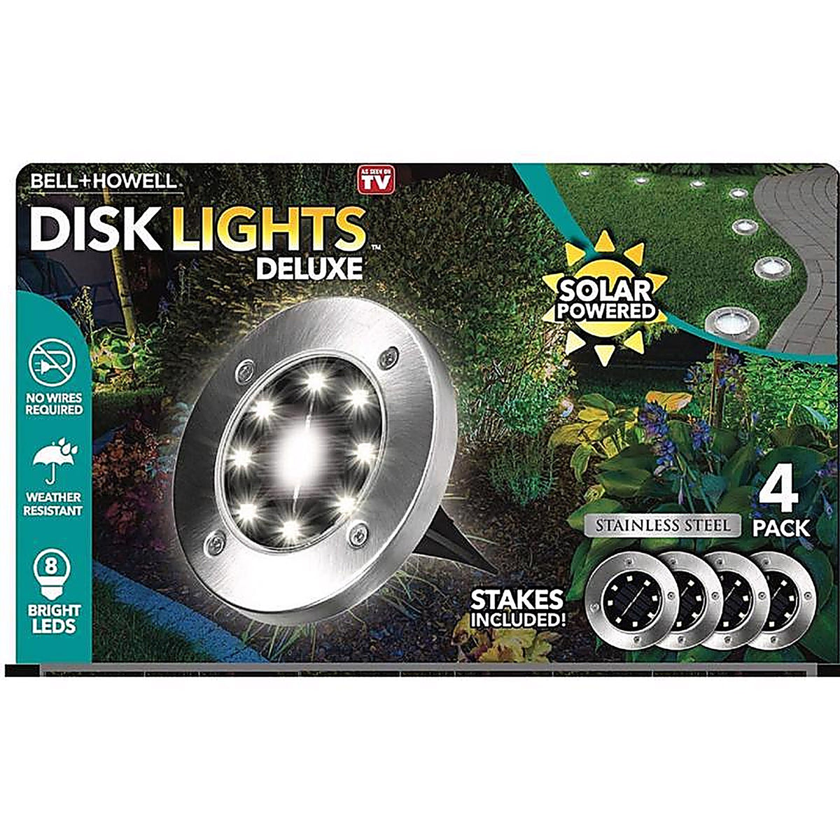 Bell + Howell 2016 Disk Lights Deluxe Solar Powered 3.75 W LED Garden Light 4 pk