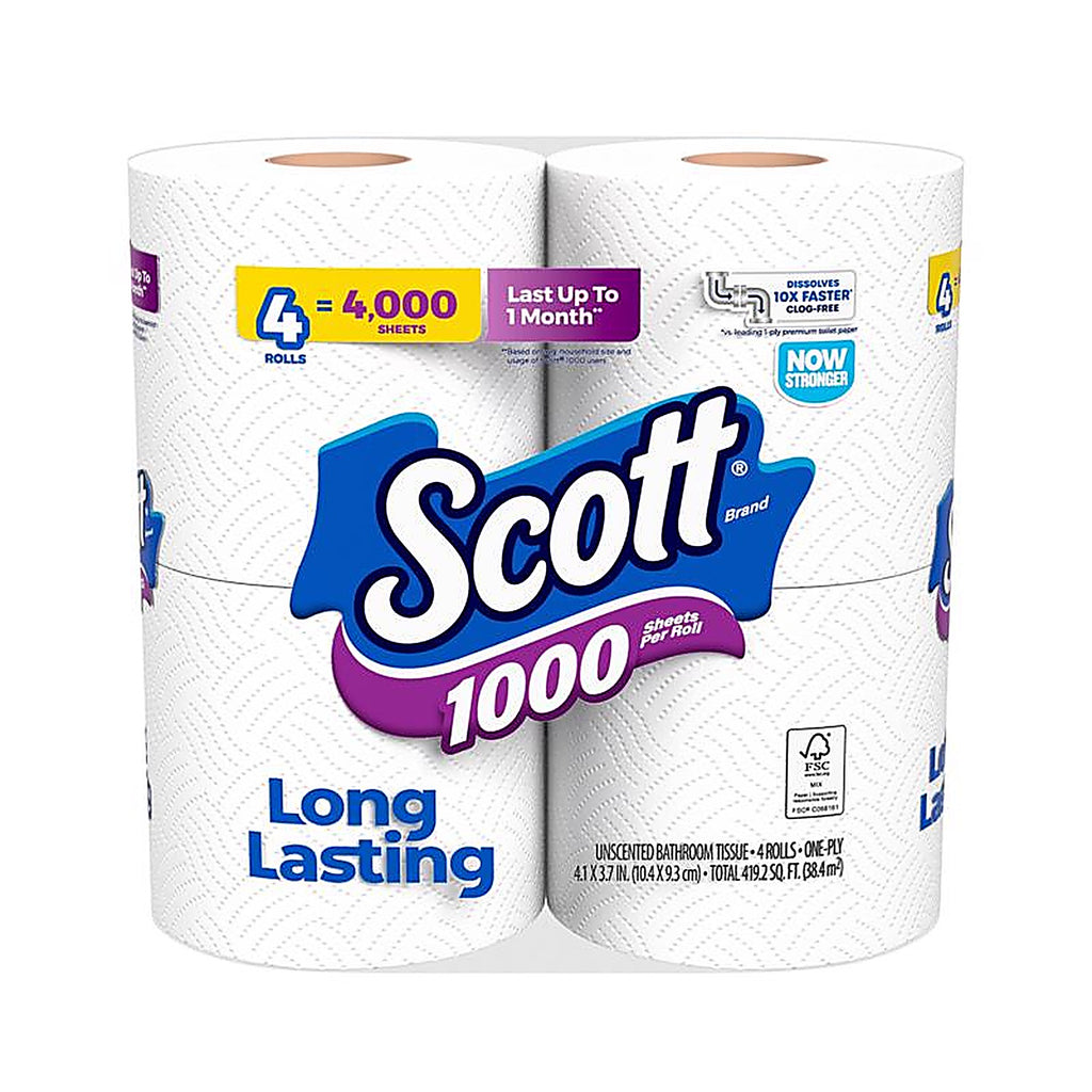 Scott 10183 Toilet Paper 4 roll 1000 sheet 4 in.