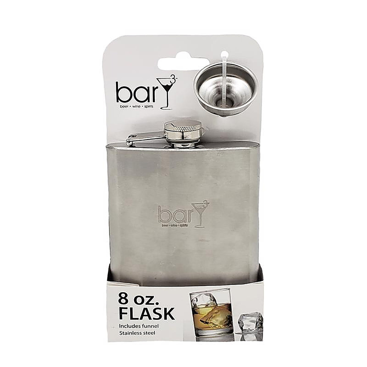 BarY3 BAR-0137 8 oz Silver Stainless Steel Flask