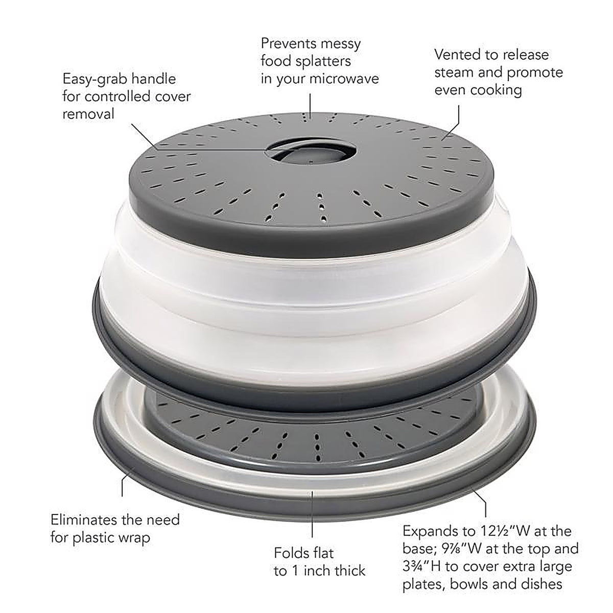 Tovolo 47005-200 12.46 in. W X 12.46 in. L Gray/White Plastic Microwave Collapsible Food Cover