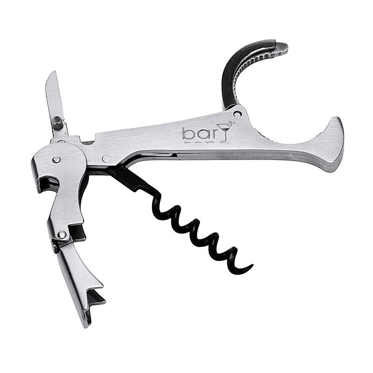 BarY3 BAR-0142 Black/Silver Stainless Steel Waiters Corkscrew