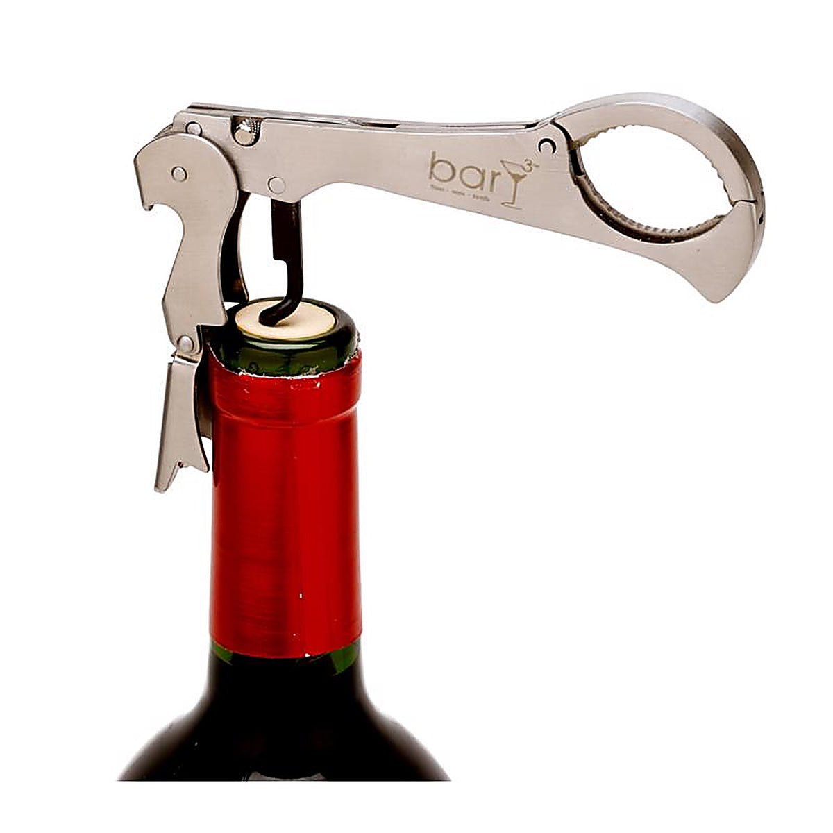BarY3 BAR-0142 Black/Silver Stainless Steel Waiters Corkscrew