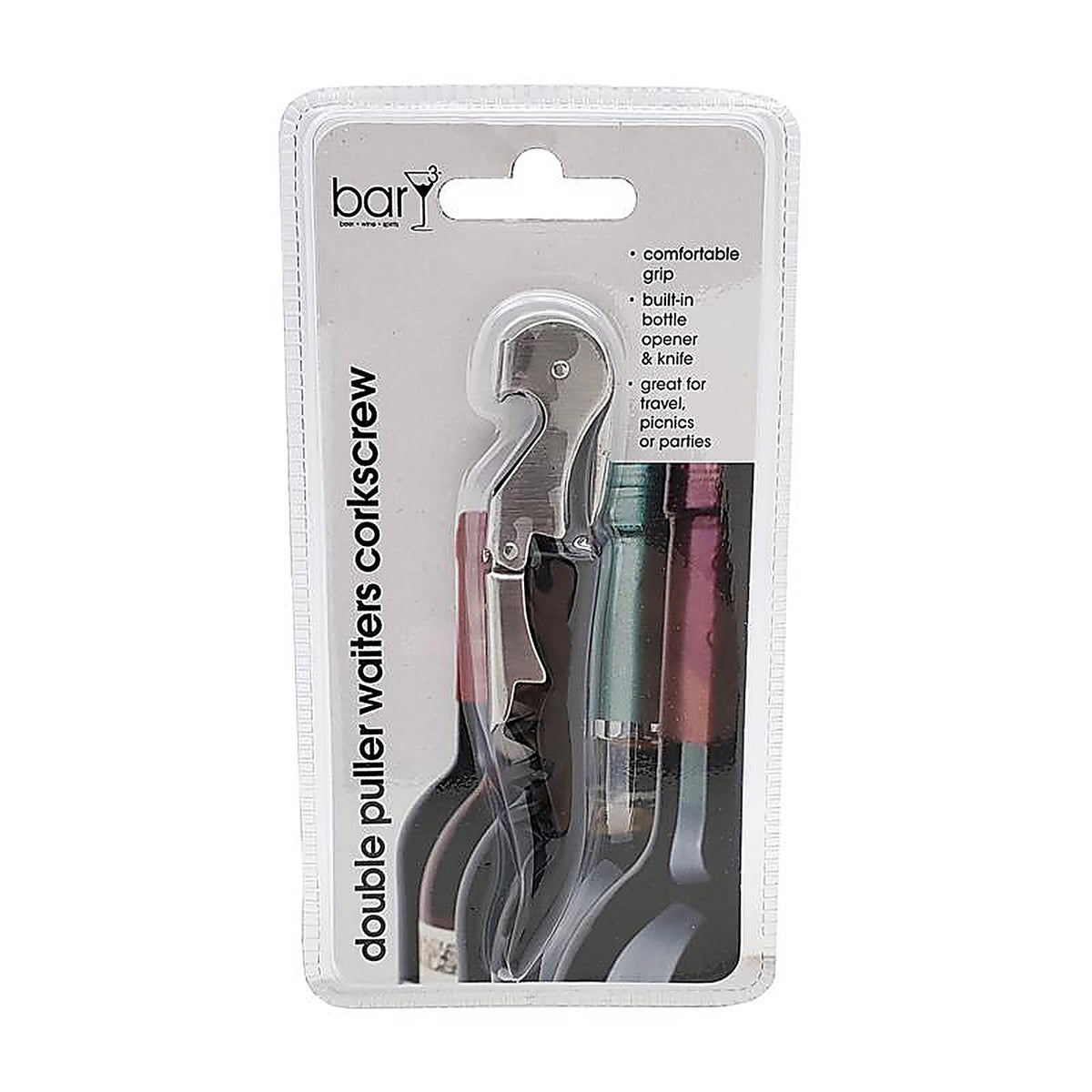 BarY3 BAR-0496 Black/Silver Steel/Polypropylene Waiters Corkscrew