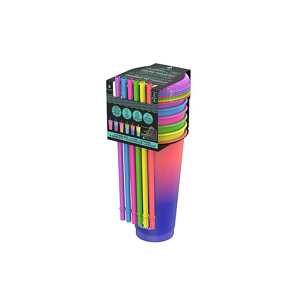 Manna AC31696 24 oz. Color Changing Assorted BPA Free Tumbler Lid and Straw 6/Count