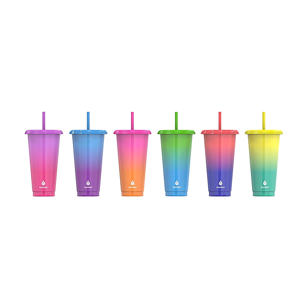 Manna AC31696 24 oz. Color Changing Assorted BPA Free Tumbler Lid and Straw 6/Count