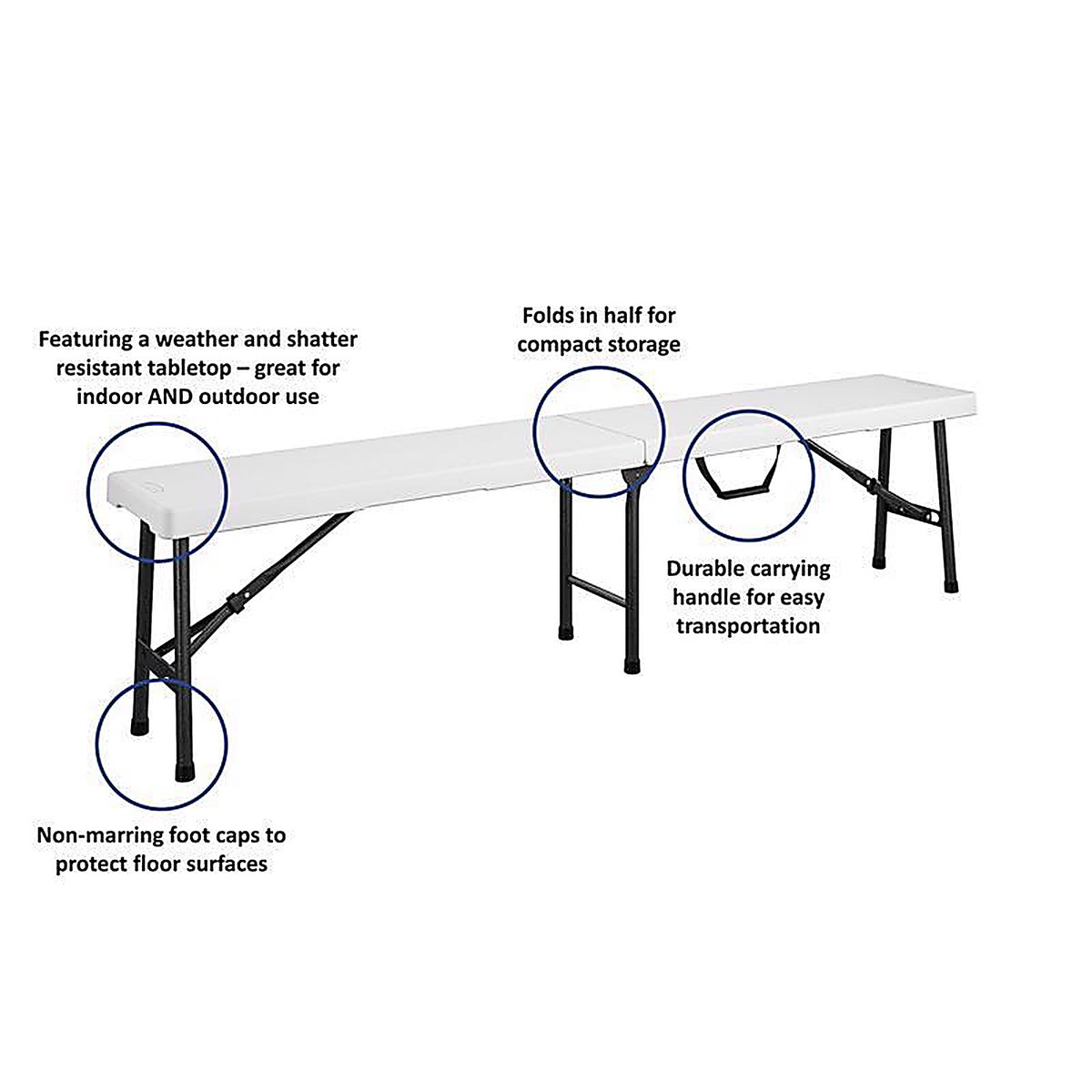 Cosco 14-419-WSP2 White Plastic Casual Folding Bench 1 pk