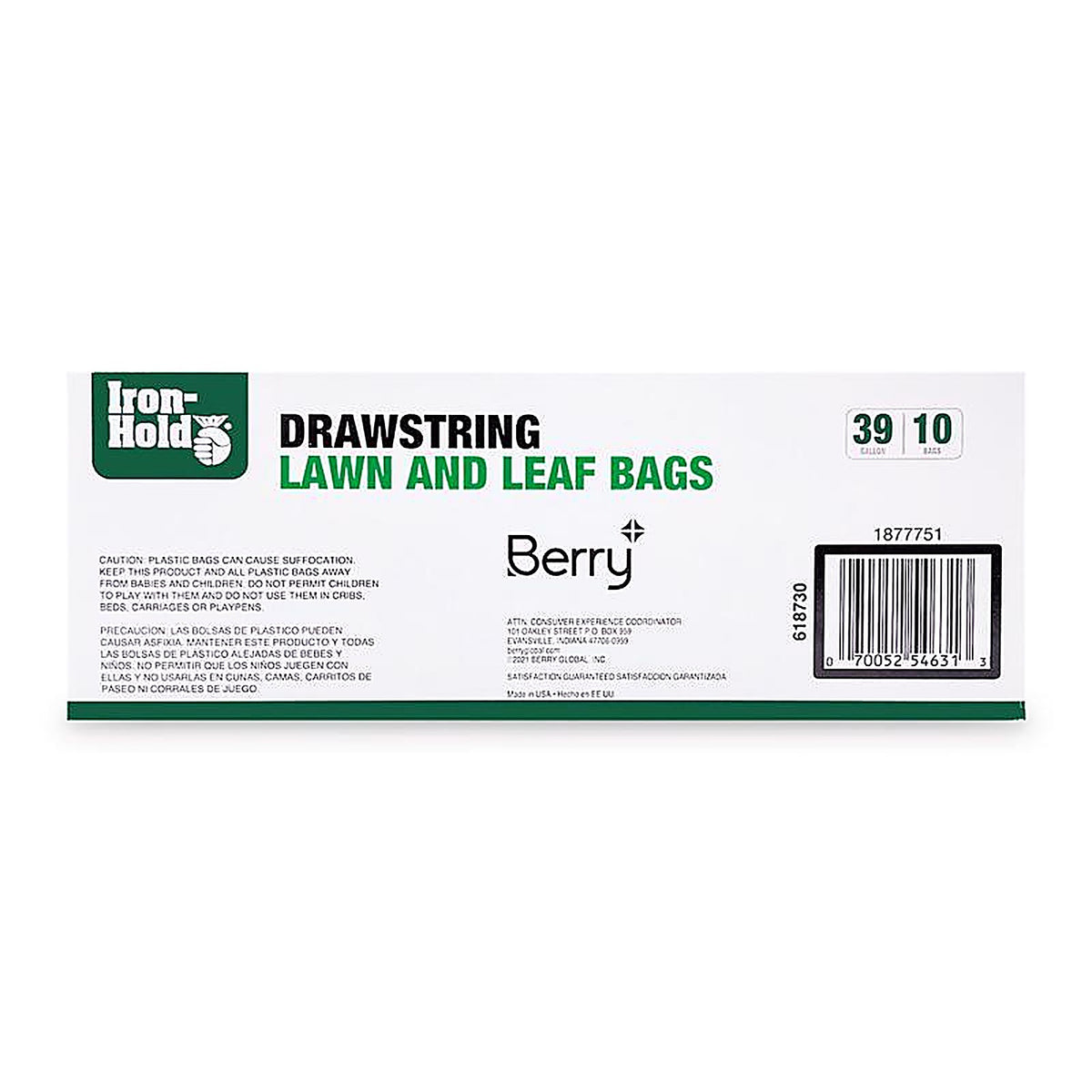 Iron-Hold 618730 39 gal Lawn & Leaf Bags Drawstring 10 pk