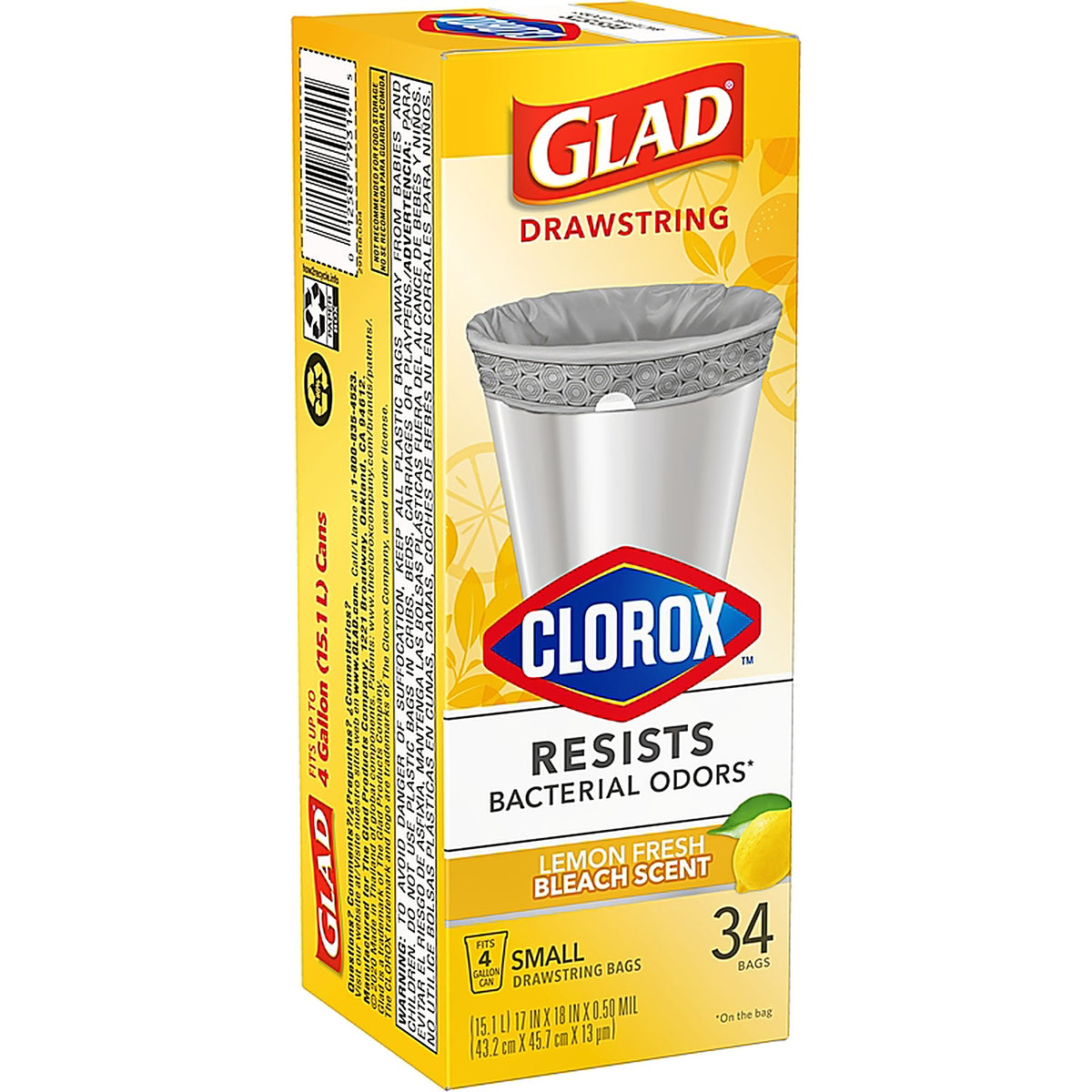 Glad 79314 4 gal Lemon Scent Kitchen Trash Bags Drawstring 34 pk