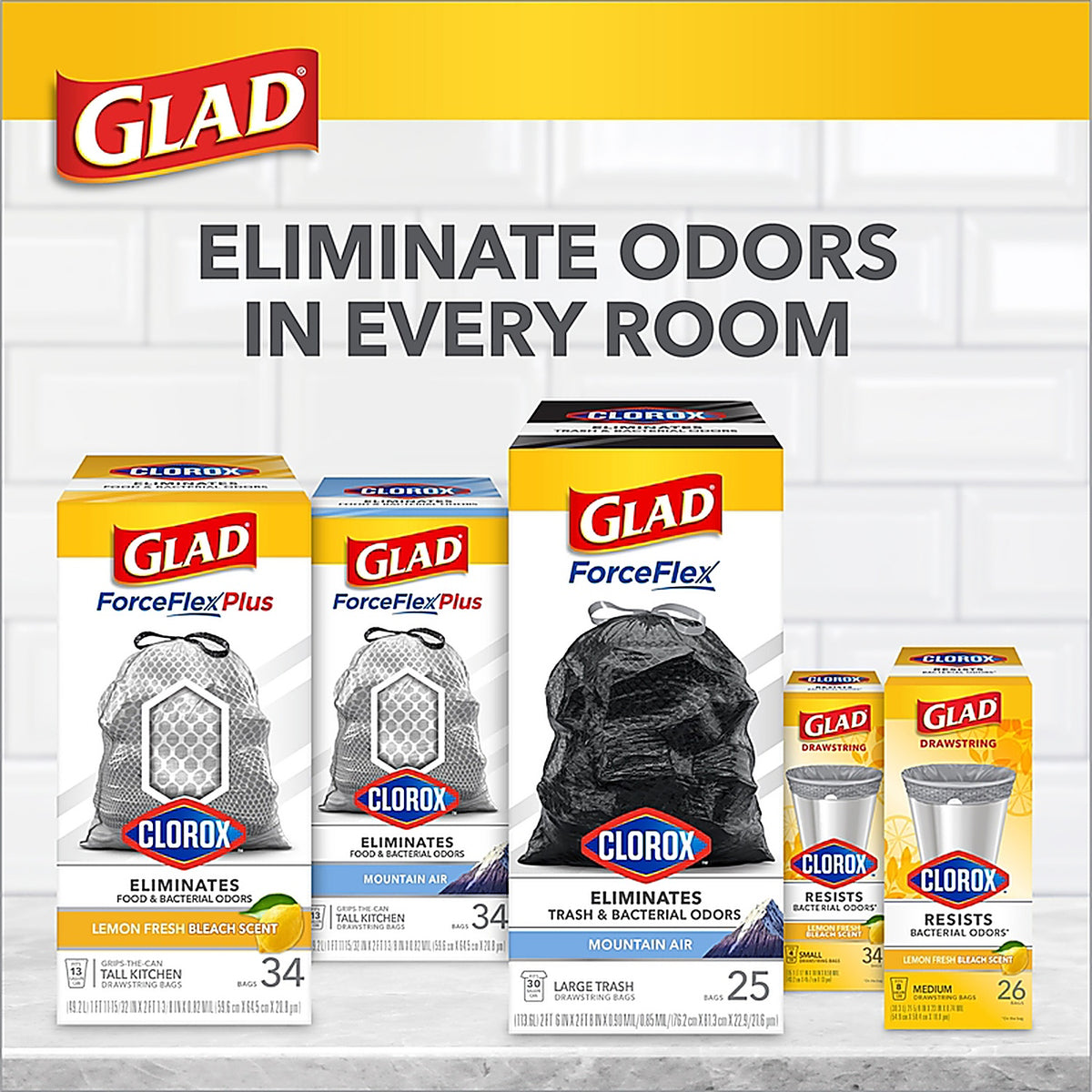 Glad 79314 4 gal Lemon Scent Kitchen Trash Bags Drawstring 34 pk