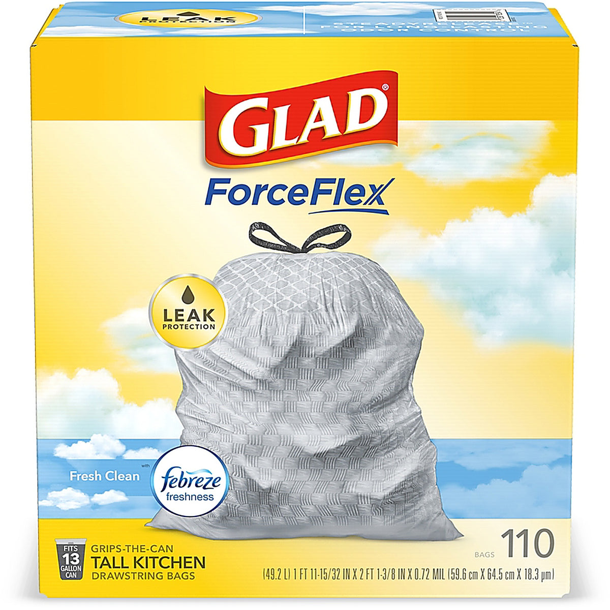 Glad 78554 Force Flex 13 gal Fresh Scent Tall Kitchen Bags Drawstring 110 pk