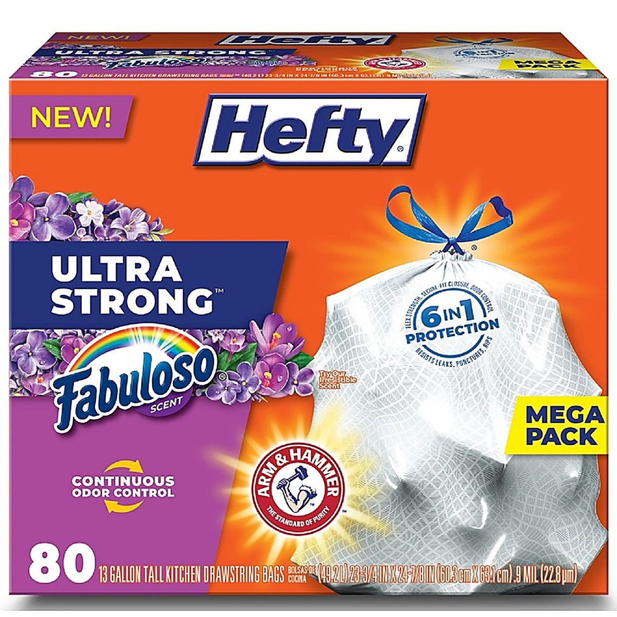 Hefty 00E88390 Ultra Strong 13 gal Fabuloso Scent Tall Kitchen Bags Drawstring 80 pk