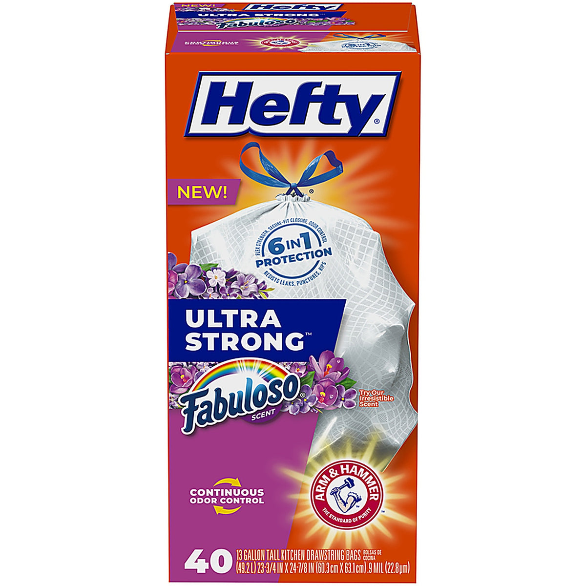 Hefty 00E88384 Ultra Strong 13 gal Fabuloso Scent Tall Kitchen Bags Drawstring 40 pk