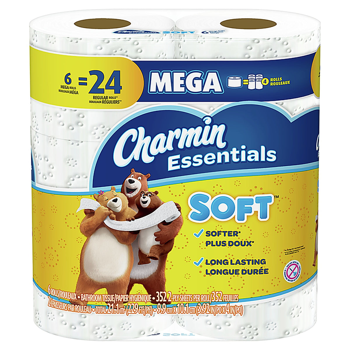 Charmin - 80370716 - Essentials Toilet Paper 6 Rolls 352 Sheet