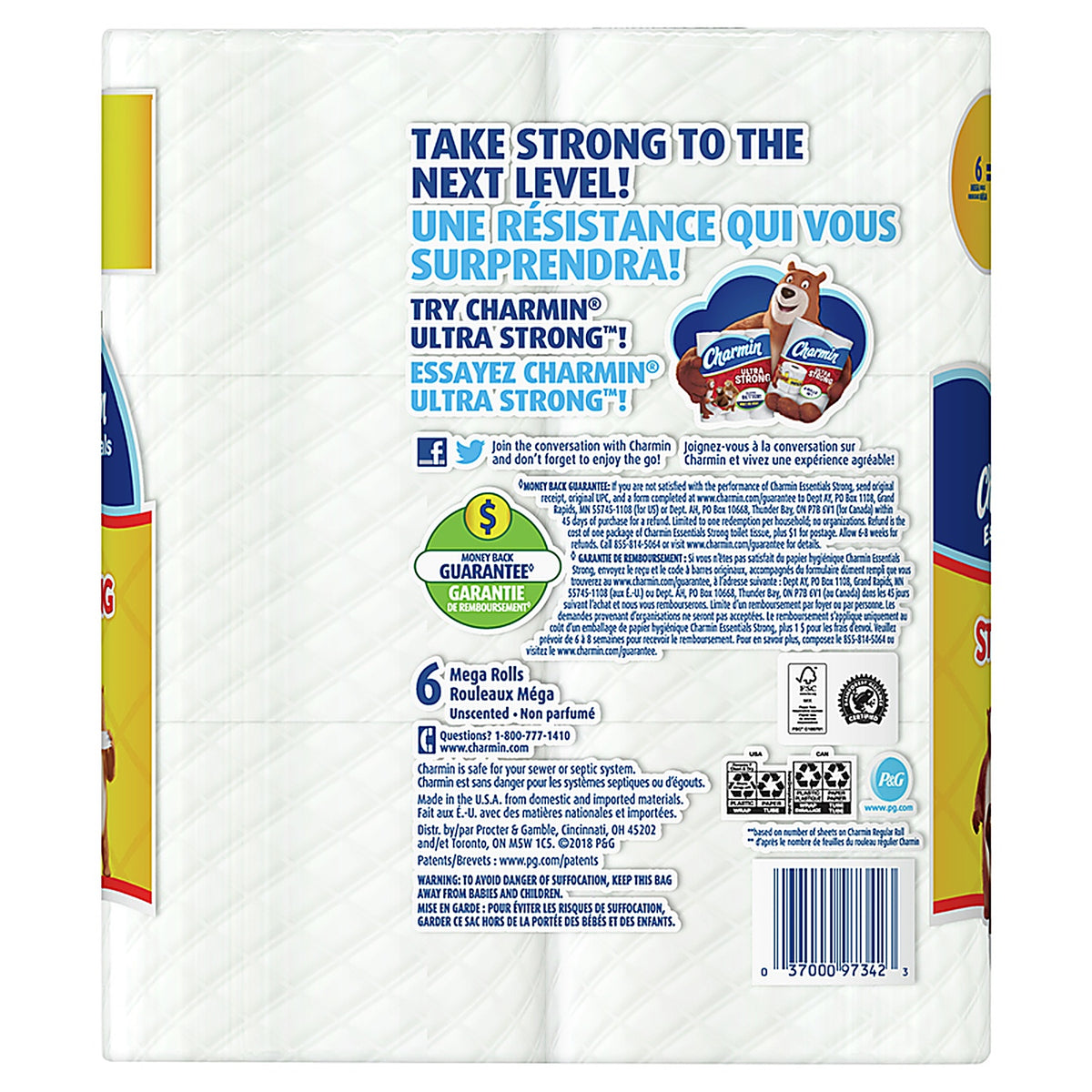 Charmin - 80370663 - Strong Toilet Paper 6 Rolls 451 Sheet