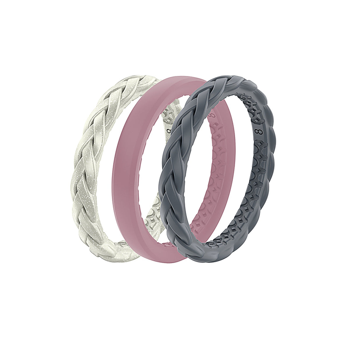 Groove Life R9-112-08 Serenity Unisex Round Assorted Stackable Rings Silicone Water Resistant Size 8