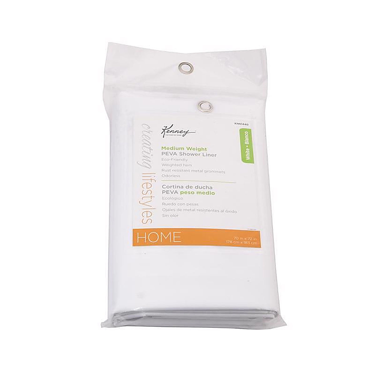 Kenney KN61440 72 in. H X 70 in. W White Shower Curtain Liner PEVA