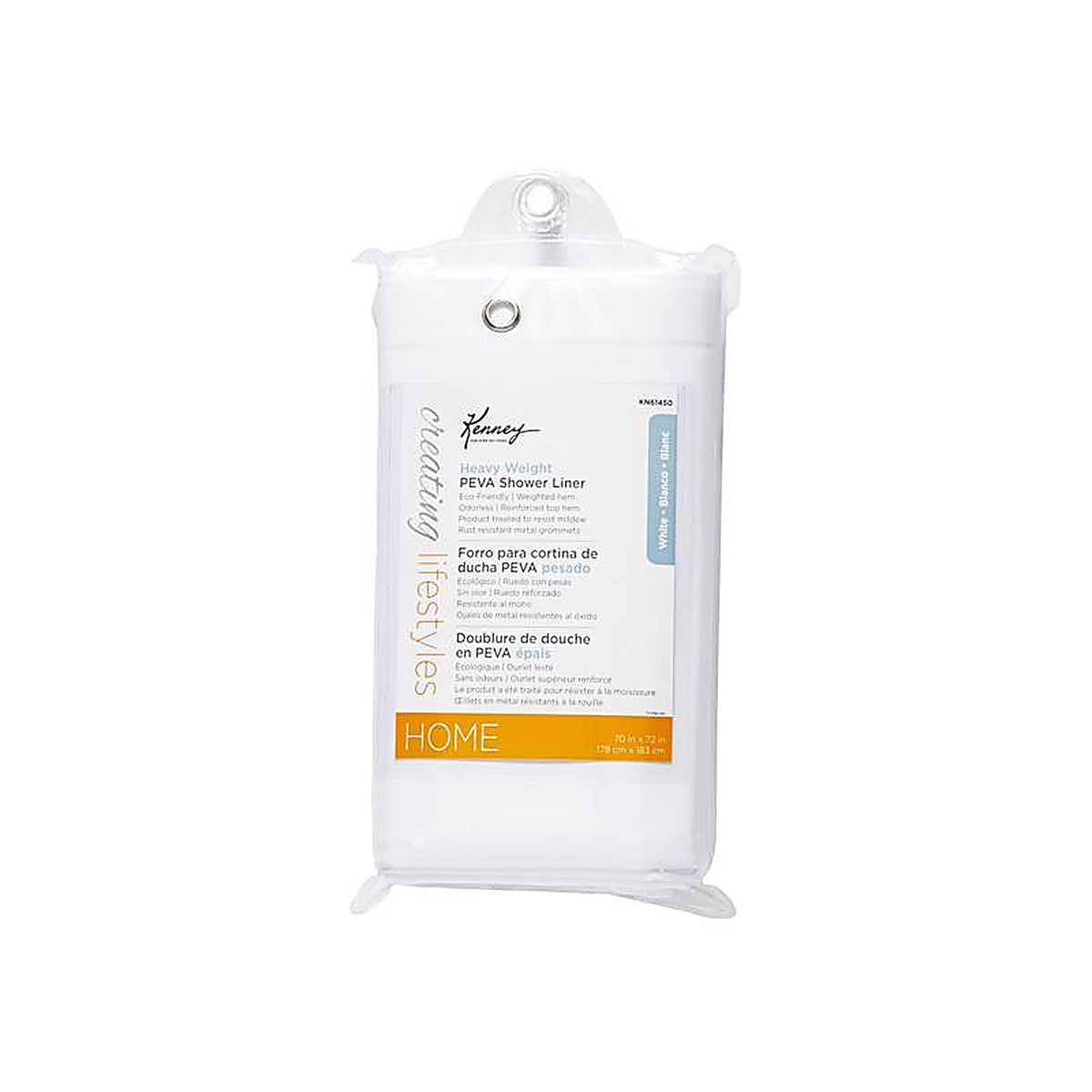 Kenney KN61450 72 in. H X 70 in. W White Shower Curtain Liner PEVA