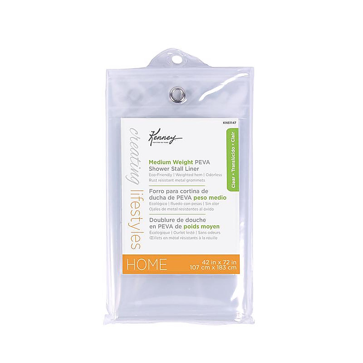 Kenney KN61147 72 in. H X 42 in. W Clear Shower Curtain Liner PEVA