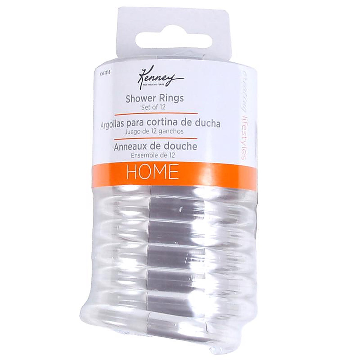 Kenney KN61218V2 Clear Plastic Shower Curtain Rings 12 pk