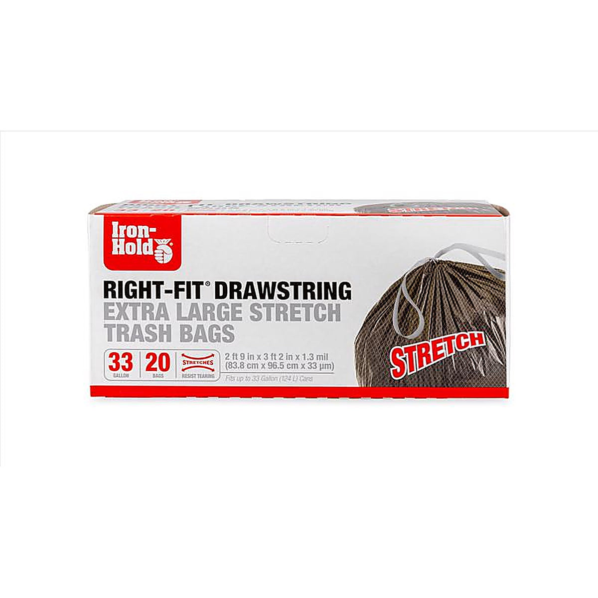 Iron-Hold 1372529 Right-Fit 33 gal Trash Bags Drawstring 20 pk