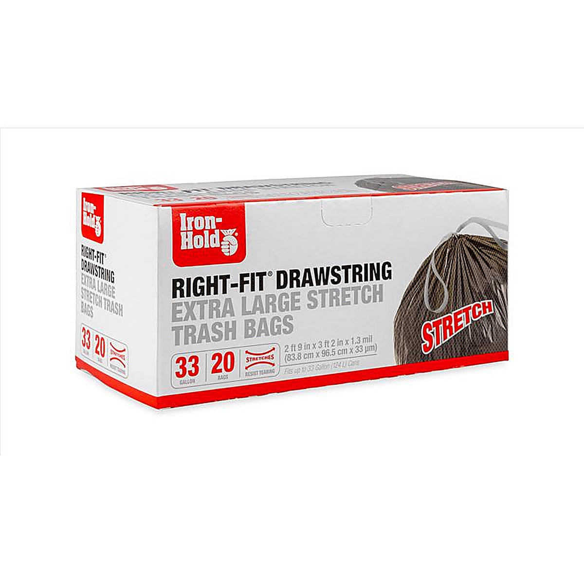 Iron-Hold 1372529 Right-Fit 33 gal Trash Bags Drawstring 20 pk