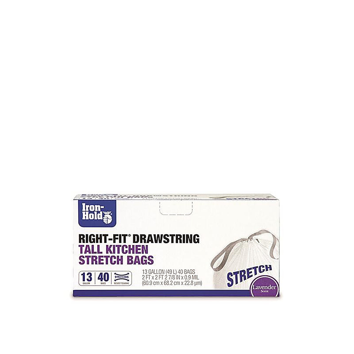 Iron-Hold 1695198 Right-Fit 13 gal Lavender Scent Tall Kitchen Bags Drawstring 40 pk