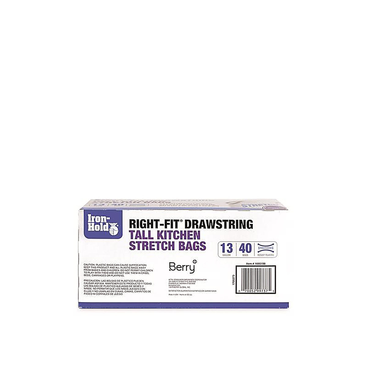 Iron-Hold 1695198 Right-Fit 13 gal Lavender Scent Tall Kitchen Bags Drawstring 40 pk