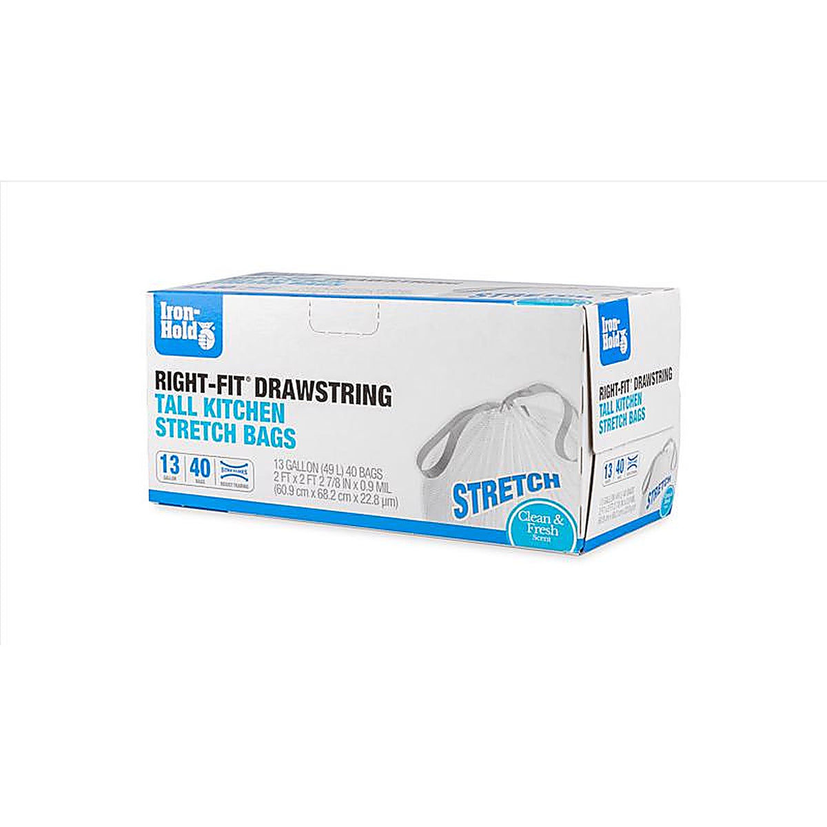 Iron-Hold 1695196 Right-Fit 13 gal Fresh Scent Tall Kitchen Bags Drawstring 40 pk