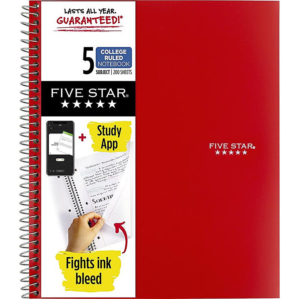 Five Star - 06208 - 8.5 In. W X 11 In. L College Ruled Wire Bound Red Notebook