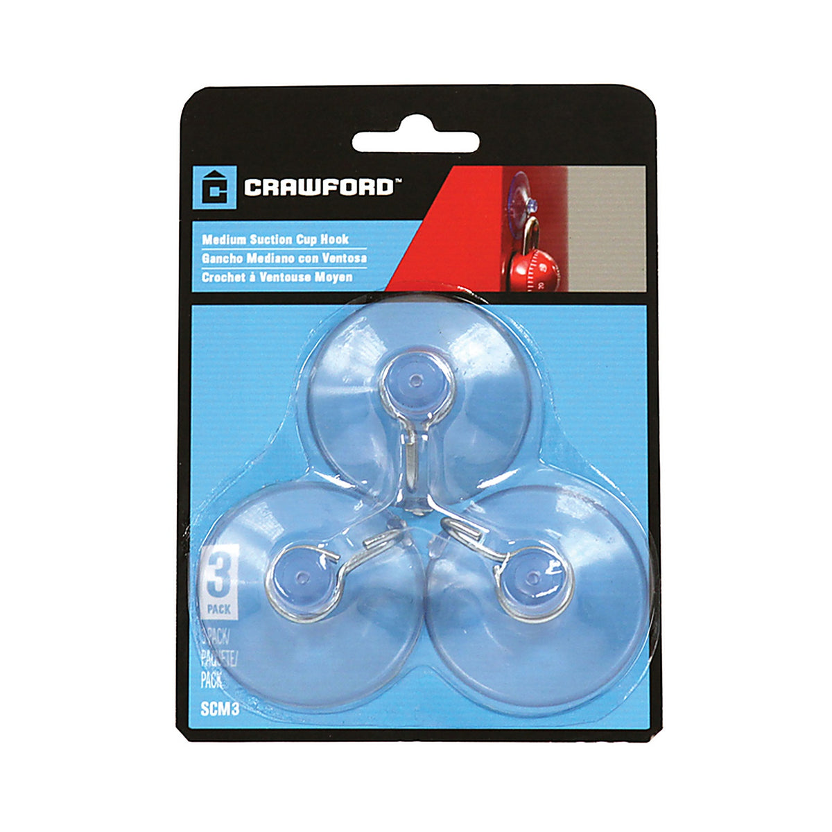 Crawford SCM3 Medium Plastic Suction Cup Hook 1.6 in. L 3 pk
