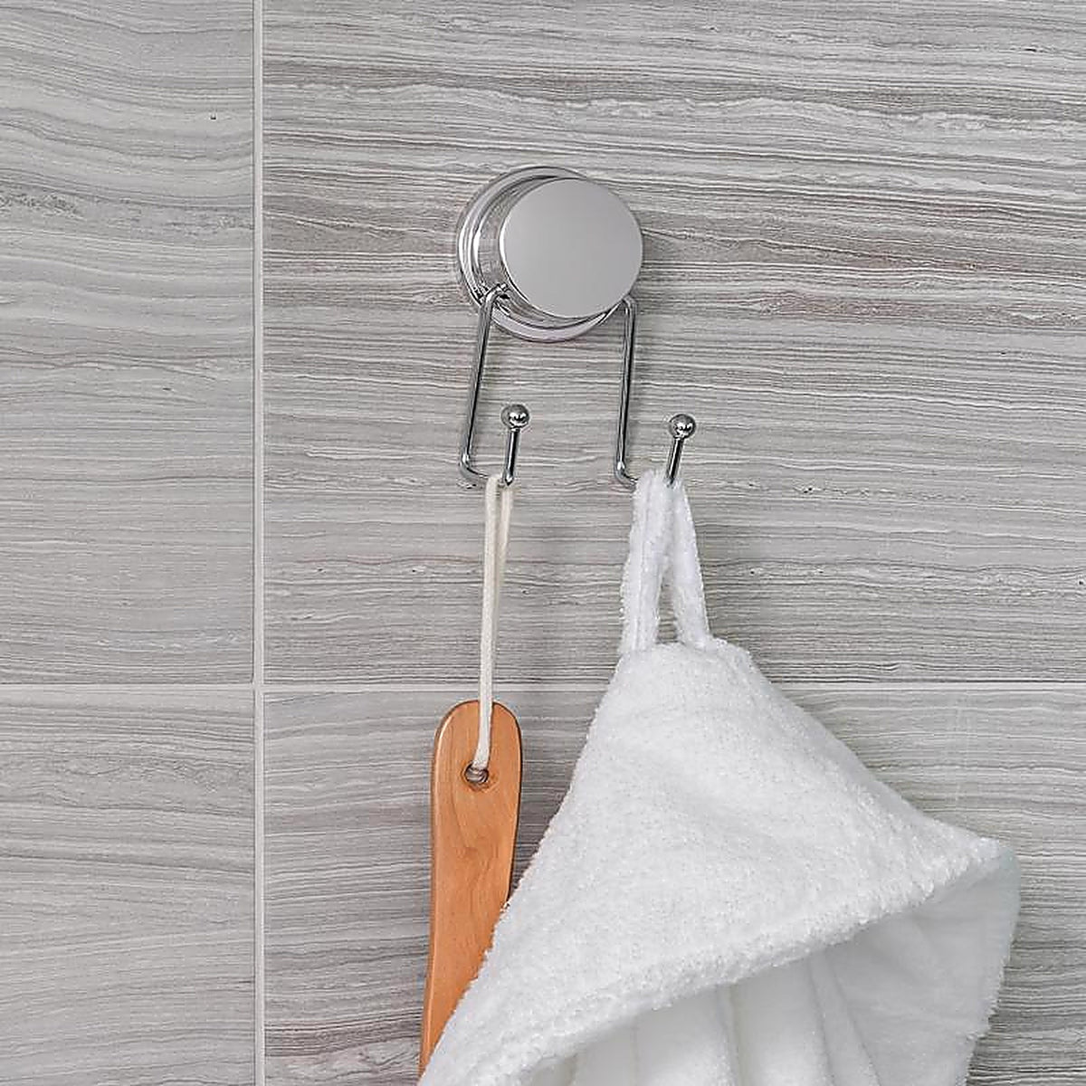 Better Living 13821 Stick N Lock Plus 4.33 in. H X 1.85 in. W X 2.36 in. L Chrome Silver Double Robe Hook